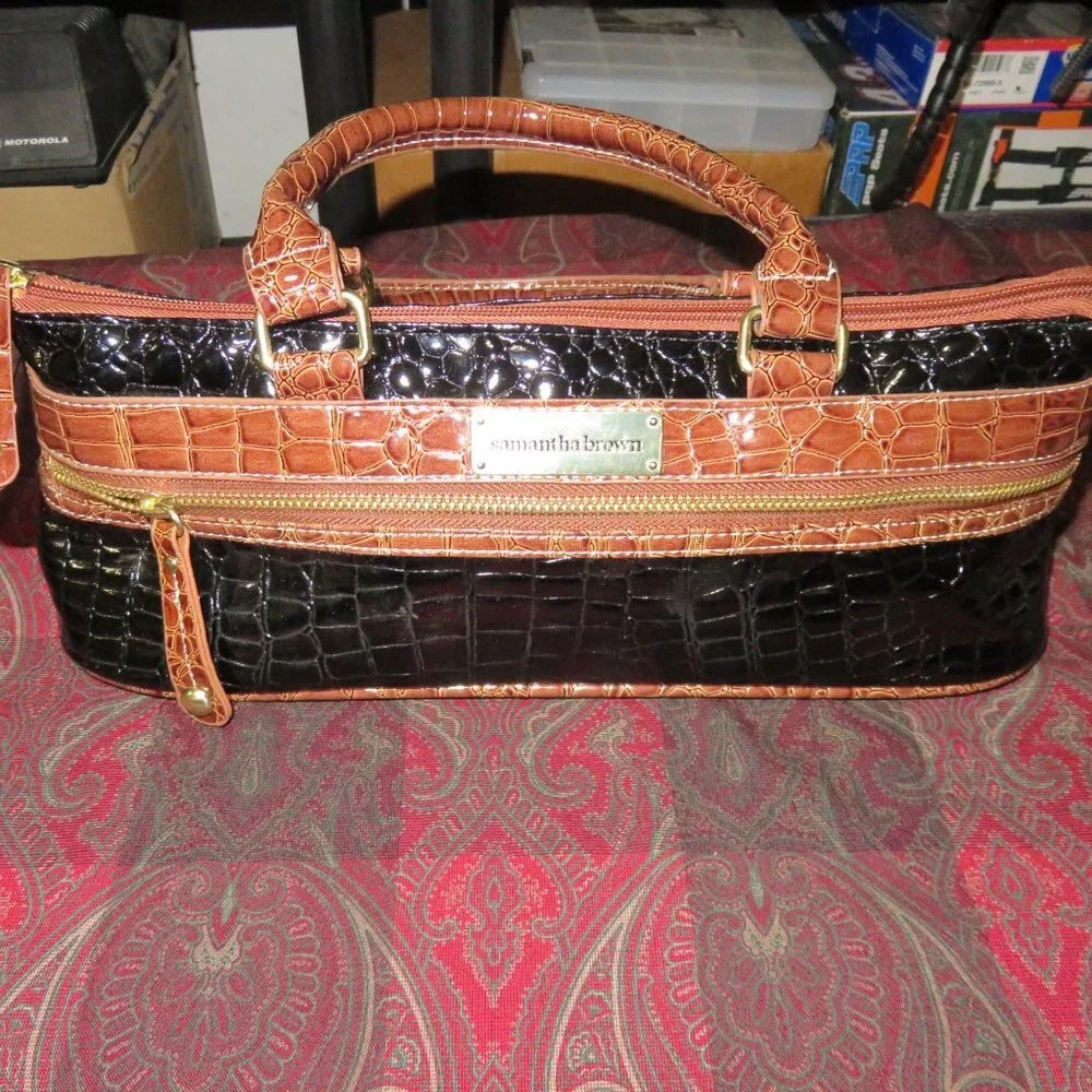 SAMANTHA BROWN Insulated Travel Wine Cocktail Cooler Tote Croc Embossed Leather